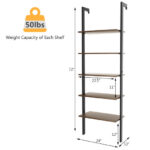 5 Tier Ladder Shelf with Metal Frame and Wood Finish