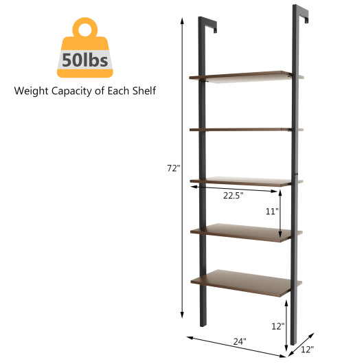 5 Tier Ladder Shelf with Metal Frame and Wood Finish - Image 5