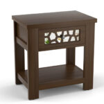 Retro Wood Side Table with Mirrored Drawer and Open Shelf