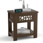 Retro Wood Side Table with Mirrored Drawer and Open Shelf
