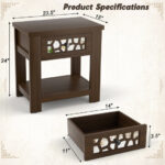 Retro Wood Side Table with Mirrored Drawer and Open Shelf