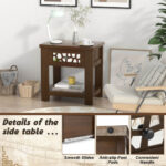 Retro Wood Side Table with Mirrored Drawer and Open Shelf