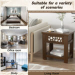 Retro Wood Side Table with Mirrored Drawer and Open Shelf