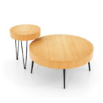 Rustic Wooden Coffee Tables with Metal Legs and Adjustable Pads (Set of 2)