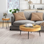 Rustic Wooden Coffee Tables with Metal Legs and Adjustable Pads (Set of 2)