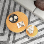 Rustic Wooden Coffee Tables with Metal Legs and Adjustable Pads (Set of 2)