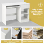 White Wooden Computer Desk with Keyboard Tray and Storage Shelves