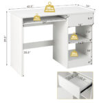 White Wooden Computer Desk with Keyboard Tray and Storage Shelves
