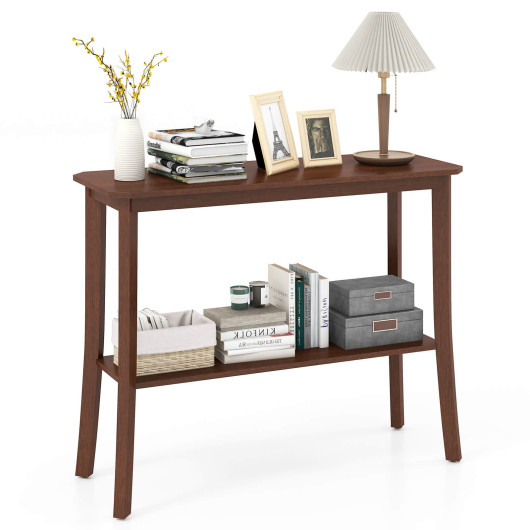 Rustic 2 Tier Wooden Console Table with Open Storage Shelf 4 Rustic 2 Tier Wooden Console Table with Open Storage Shelf - Image 4