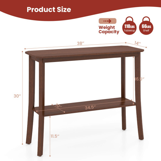 Rustic 2 Tier Wooden Console Table with Open Storage Shelf 5 Rustic 2 Tier Wooden Console Table with Open Storage Shelf - Image 5