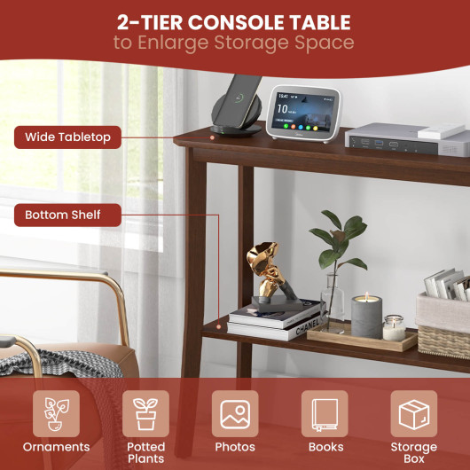 Rustic 2 Tier Wooden Console Table with Open Storage Shelf 7 Rustic 2 Tier Wooden Console Table with Open Storage Shelf - Image 7