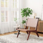 Woven Faux Leather Accent Chair with Ergonomic Wood Frame