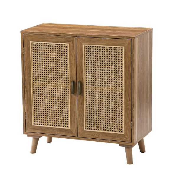 Wyoming Walnut Rattan Door Accent Cabinet with Shelves 1