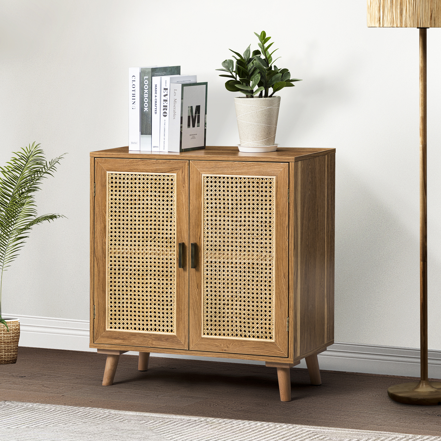 Wyoming Walnut Rattan Door Accent Cabinet with Shelves 1 Wyoming Walnut Rattan Door Accent Cabinet with Shelves