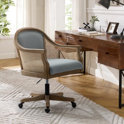 Xaver Blue Rattan Swivel Adjustable Height Task Chair