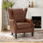 Xaver Brown Genuine Leather Wingback Nailhead Accent Chair 6 Xaver Brown Genuine Leather Wingback Nailhead Accent Chair