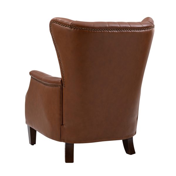 Xaver Brown Genuine Leather Wingback Nailhead Accent Chair 3