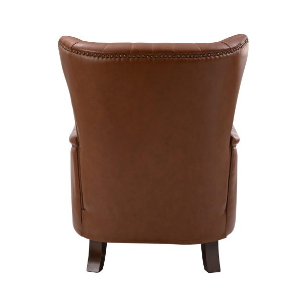 Xaver Brown Genuine Leather Wingback Nailhead Accent Chair 4