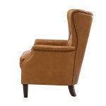 Xaver Camel Genuine Leather Wingback Nailhead Accent Armchair