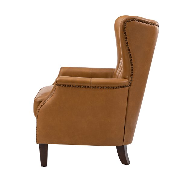 Xaver Camel Genuine Leather Wingback Nailhead Accent Armchair 2