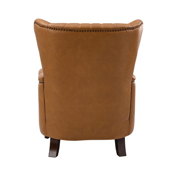 Xaver Camel Genuine Leather Wingback Nailhead Accent Armchair 4