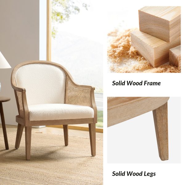 Xaver Ivory Farmhouse Rattan Solid Wood Barrel Accent Chair 3