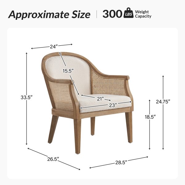Xaver Ivory Farmhouse Rattan Solid Wood Barrel Accent Chair 4