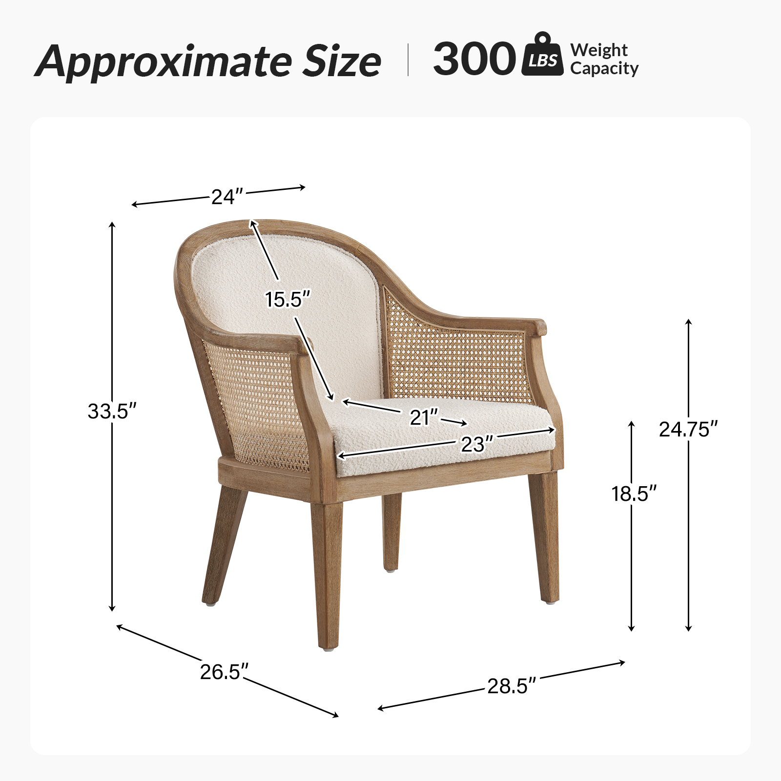 Xaver Ivory Farmhouse Rattan Solid Wood Barrel Accent Chair 5 Xaver Ivory Farmhouse Rattan Solid Wood Barrel Accent Chair - Image 5