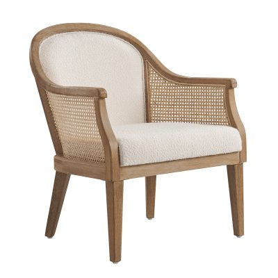 Xaver Ivory Farmhouse Rattan Solid Wood Barrel Accent Chair