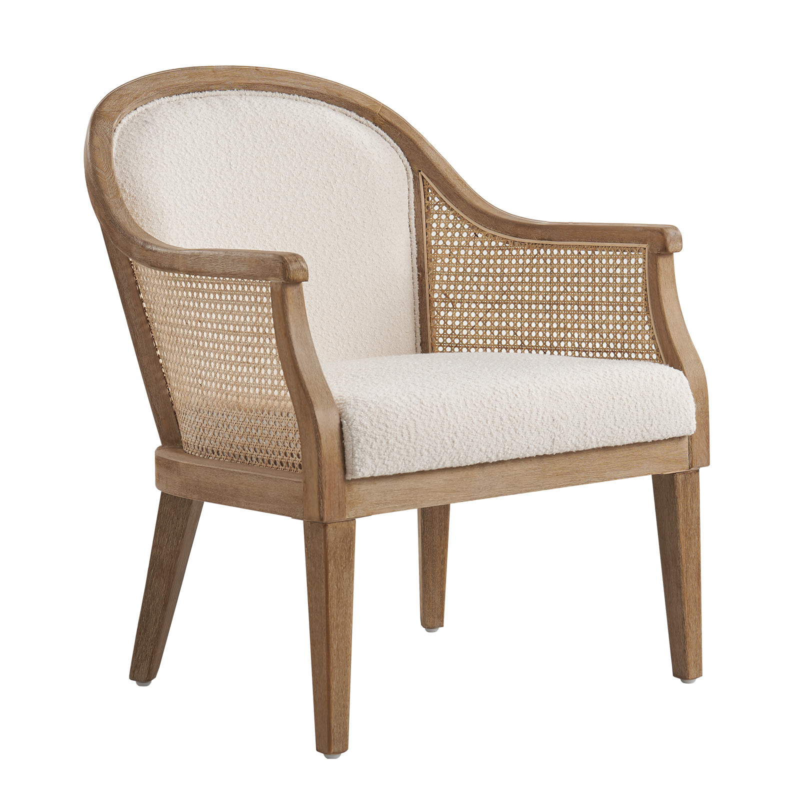 Xaver Ivory Farmhouse Rattan Solid Wood Barrel Accent Chair 1 Xaver Ivory Farmhouse Rattan Solid Wood Barrel Accent Chair