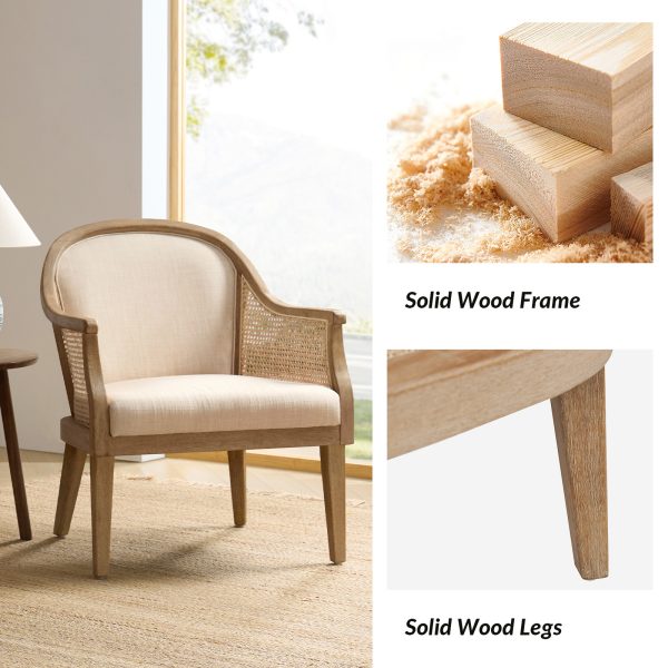 Xaver Linen Farmhouse Rattan Solid Wood Barrel Chair 3