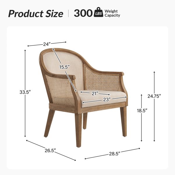 Xaver Linen Farmhouse Rattan Solid Wood Barrel Chair 4