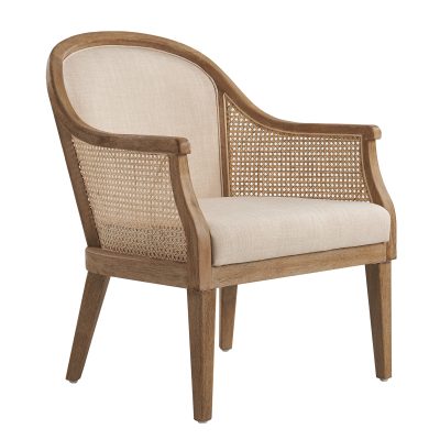 Xaver Linen Farmhouse Rattan Solid Wood Barrel Chair