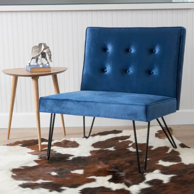 Navy Blue Velvety Upholstered Accent Chair with Black Metal Legs 2 Navy Blue Velvety Upholstered Accent Chair with Black Metal Legs - Image 2