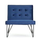 Navy Blue Velvety Upholstered Accent Chair with Black Metal Legs 8 Navy Blue Velvety Upholstered Accent Chair with Black Metal Legs
