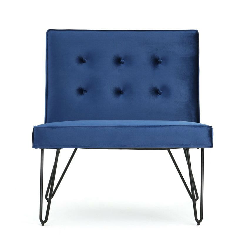 Navy Blue Velvety Upholstered Accent Chair with Black Metal Legs 3 Navy Blue Velvety Upholstered Accent Chair with Black Metal Legs - Image 3