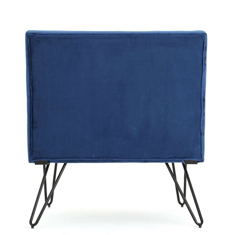 Navy Blue Velvety Upholstered Accent Chair with Black Metal Legs 4 Navy Blue Velvety Upholstered Accent Chair with Black Metal Legs - Image 4