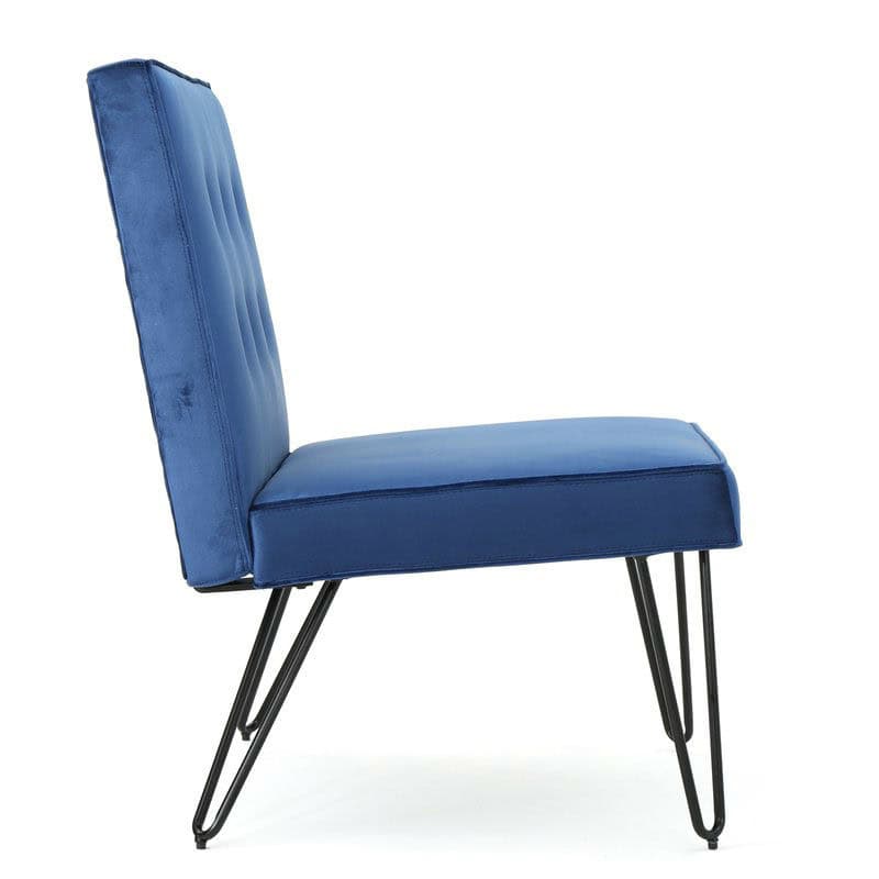Navy Blue Velvety Upholstered Accent Chair with Black Metal Legs 5 Navy Blue Velvety Upholstered Accent Chair with Black Metal Legs - Image 5