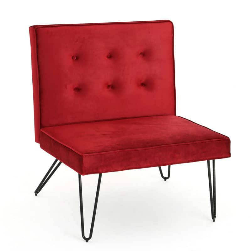 Modern Red Velvet Accent Chair with Black Metal Legs 1 Modern Red Velvet Accent Chair with Black Metal Legs