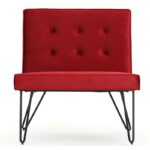 Modern Red Velvet Accent Chair with Black Metal Legs 7 Modern Red Velvet Accent Chair with Black Metal Legs