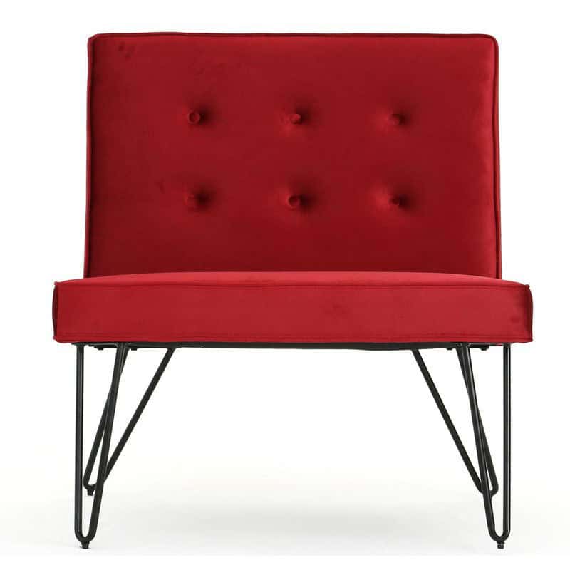 Modern Red Velvet Accent Chair with Black Metal Legs 2 Modern Red Velvet Accent Chair with Black Metal Legs - Image 2