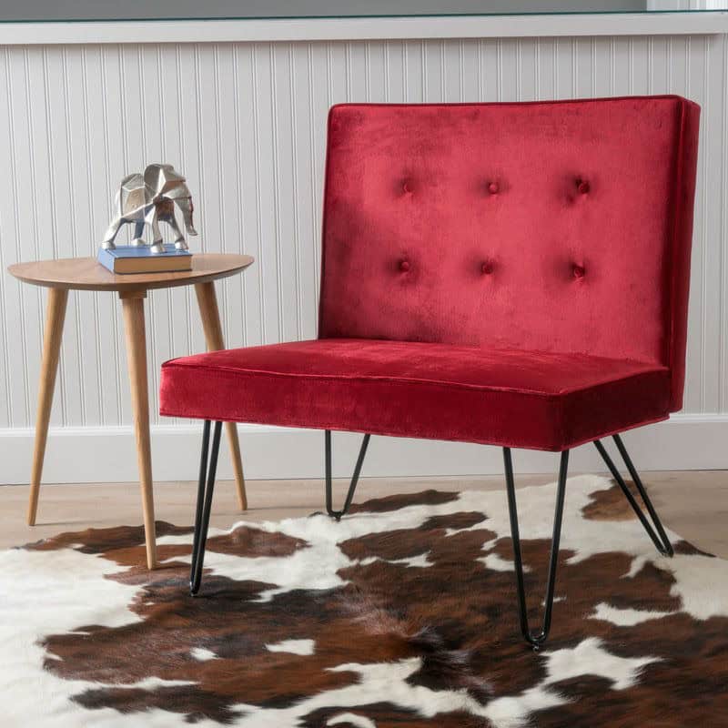 Modern Red Velvet Accent Chair with Black Metal Legs 3 Modern Red Velvet Accent Chair with Black Metal Legs - Image 3