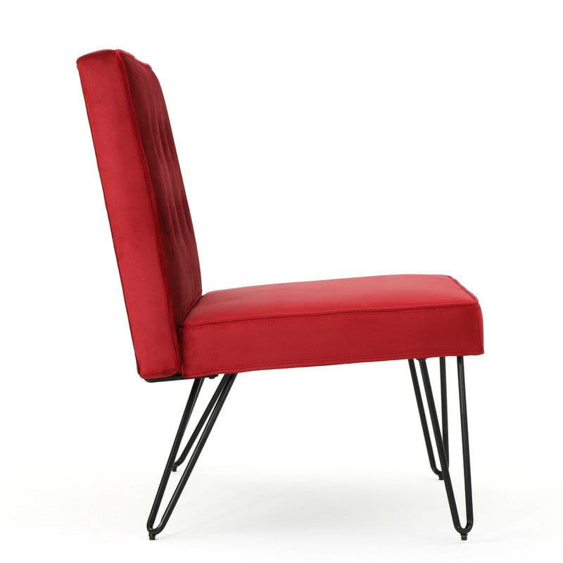 Modern Red Velvet Accent Chair with Black Metal Legs 4 Modern Red Velvet Accent Chair with Black Metal Legs - Image 4