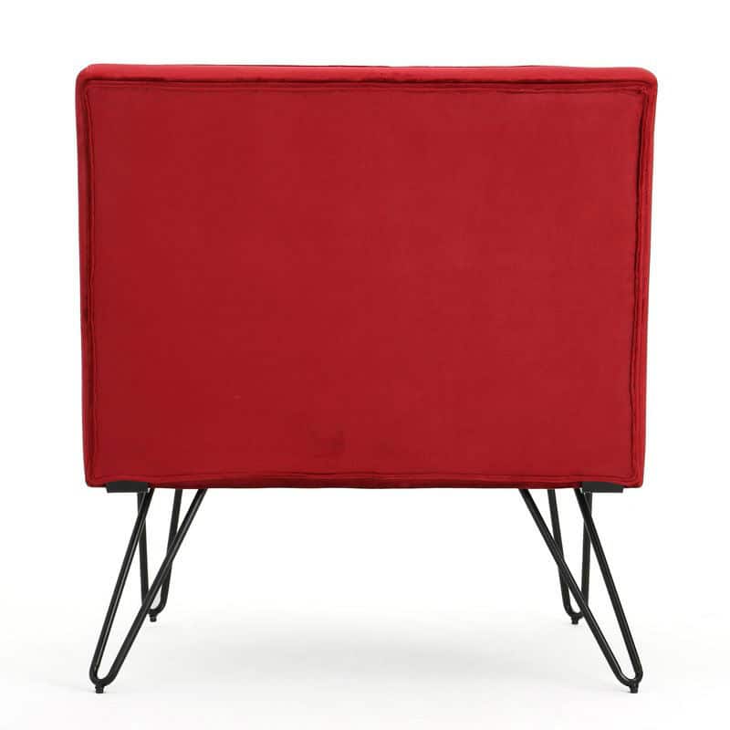 Modern Red Velvet Accent Chair with Black Metal Legs 5 Modern Red Velvet Accent Chair with Black Metal Legs - Image 5