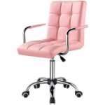 Pink Faux Leather Mid-Back Swivel Office Chair with Armrests