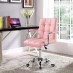 Pink Faux Leather Mid-Back Swivel Office Chair with Armrests