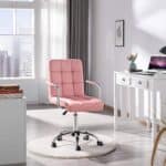 Pink Faux Leather Mid-Back Swivel Office Chair with Armrests