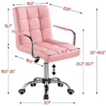 Pink Faux Leather Mid-Back Swivel Office Chair with Armrests