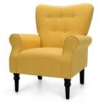 Yellow Tufted Polyester Accent Chair with Espresso Wood Legs 5 Yellow Tufted Polyester Accent Chair with Espresso Wood Legs