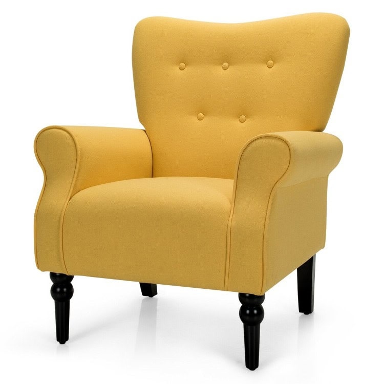 Yellow Tufted Polyester Accent Chair with Espresso Wood Legs 1 Yellow Tufted Polyester Accent Chair with Espresso Wood Legs